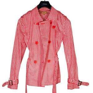Ellen Tracy Red Gingham Trench Jacket Size Small